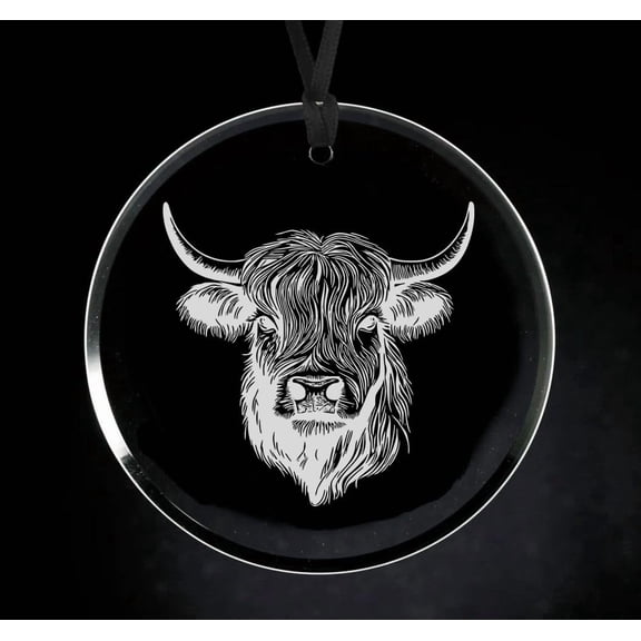 Crystal Glass Circle Ornament Keepsake Gift Highland Cow Head