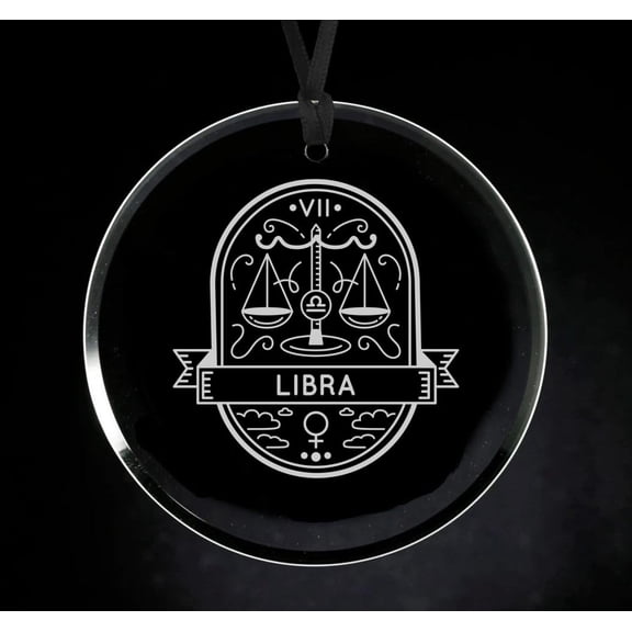 Crystal Glass Circle Ornament Keepsake Gift Mystical Zodiac Horoscope (Libra)