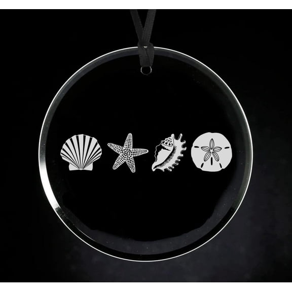 Crystal Glass Circle Ornament Keepsake Gift Sea Shore Beach Shells