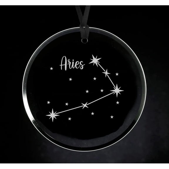 Crystal Glass Circle Ornament Keepsake Gift Star Zodiac Horoscope Constellation (Aries)