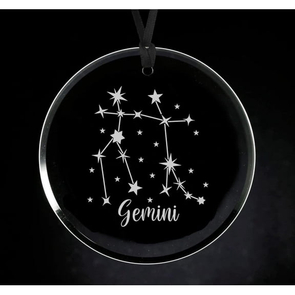 Crystal Glass Circle Ornament Keepsake Gift Star Zodiac Horoscope Constellation (Gemini)