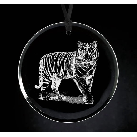 Crystal Glass Circle Ornament Keepsake Gift Tiger