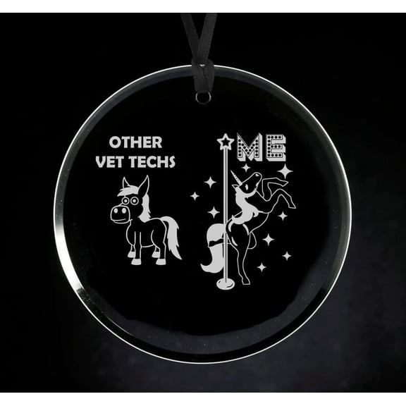 Crystal Glass Circle Ornament Keepsake Gift Vet Tech Superstar Unicorn Funny