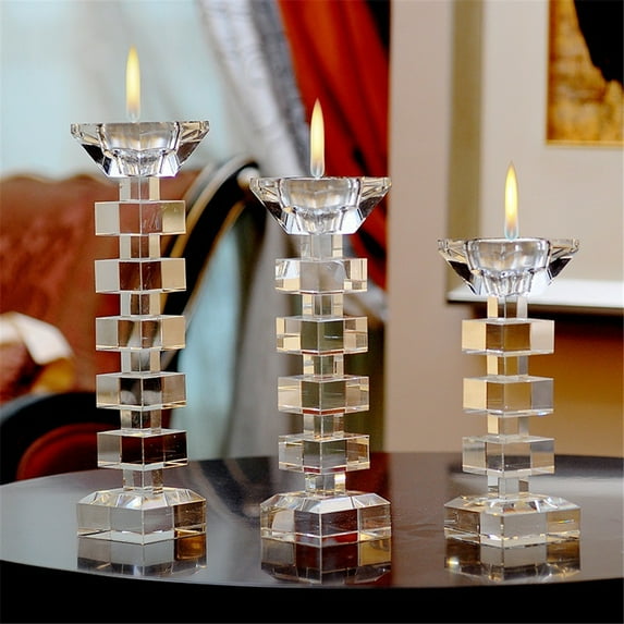 Crystal Glass Creative Romantic Candle Holders Tealight Candlestick Wedding Decorations Home Party Ornaments Desktop Candlestick (M-6cmX6cmX20.5cm)
