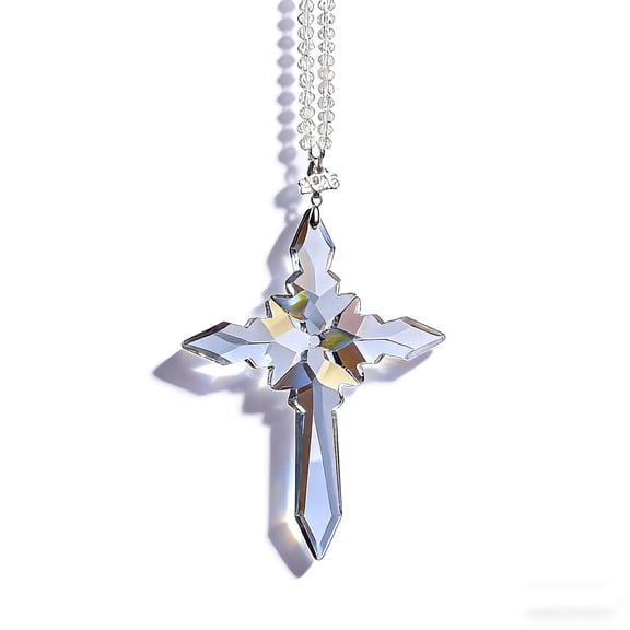 Crystal Glass Cross Car Hanging Ornament – Rearview Mirror Pendant for Vehicle Interior Decoration