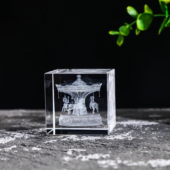 Crystal Glass Cube Solid Ornaments Art Mini 2.41Inch Clear Sphere Display Sculpture Decor Miniature Ornaments for Home Office Decoration60MMCarousel Square