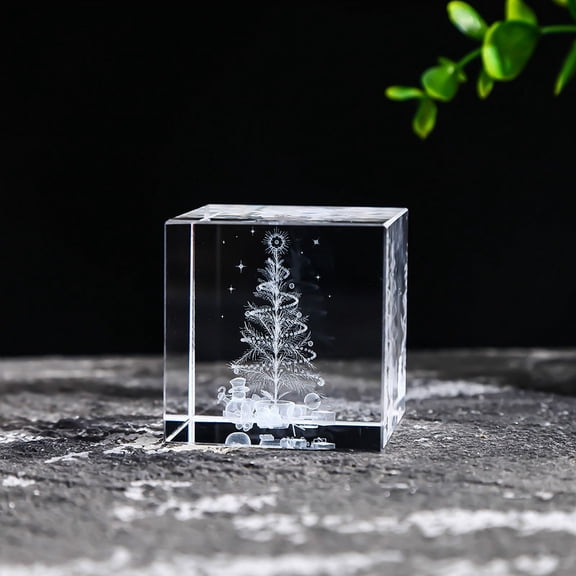 Crystal Glass Cube Solid Ornaments Art Mini 2.41Inch Clear Sphere Display Sculpture Decor Miniature Ornaments for Home Office Decoration60MMChristmas Tree Square