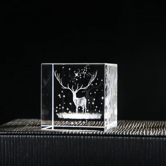 Crystal Glass Cube Solid Ornaments Art Mini 2.41Inch Clear Sphere Display Sculpture Decor Miniature Ornaments for Home Office Decoration60MMDeer Square Body
