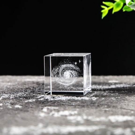 Crystal Glass Cube Solid Ornaments Art Mini 2.41Inch Clear Sphere Display Sculpture Decor Miniature Ornaments for Home Office Decoration60MMGalactic Cube