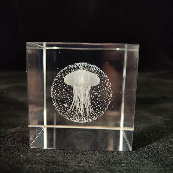 Crystal Glass Cube Solid Ornaments Art Mini 2.41Inch Clear Sphere Display Sculpture Decor Miniature Ornaments for Home Office Decoration60MMJellyfish Cube