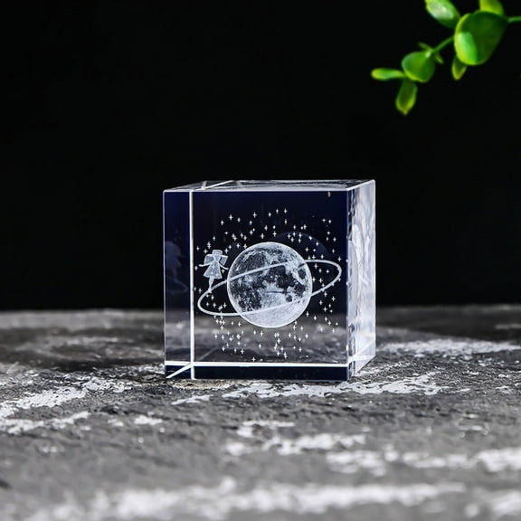 Crystal Glass Cube Solid Ornaments Art Mini 2.41Inch Clear Sphere Display Sculpture Decor Miniature Ornaments for Home Office Decoration60MMMoon Girl Square Body