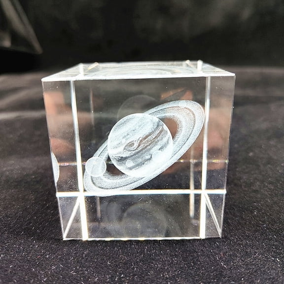 Crystal Glass Cube Solid Ornaments Art Mini 2.41Inch Clear Sphere Display Sculpture Decor Miniature Ornaments for Home Office Decoration60MMSaturn'S Cube