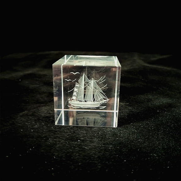 Crystal Glass Cube Solid Ornaments Art Mini 2.41Inch Clear Sphere Display Sculpture Decor Miniature Ornaments for Home Office Decoration60MMSmooth Sailing Body