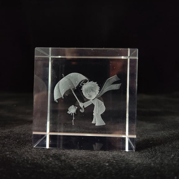 Crystal Glass Cube Solid Ornaments Art Mini 2.41Inch Clear Sphere Display Sculpture Decor Miniature Ornaments for Home Office Decoration60MMThe Little Prince'S Umbrella Square Body