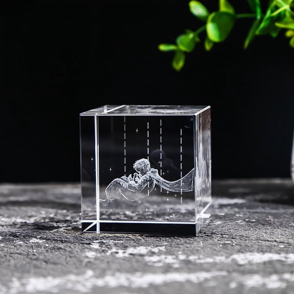 Crystal Glass Cube Solid Ornaments Art Mini 2.41Inch Clear Sphere Display Sculpture Decor Miniature Ornaments for Home Office Decoration60MMThe Little Prince'S Cloak Square Body