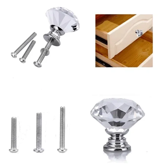 Crystal Glass Door Knobs Diamond Cut Drawer Handles for C