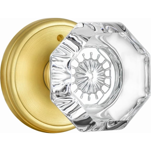 Crystal Glass Door Knobs Interior, Modern Bathroom Bedroom Door Knobs with Lock Privacy Function, Satin Nickel