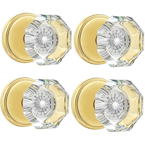 Crystal Glass Door Knobs Interior, Modern Bathroom Bedroom Door Knobs with Lock Privacy Function, Satin Nickel