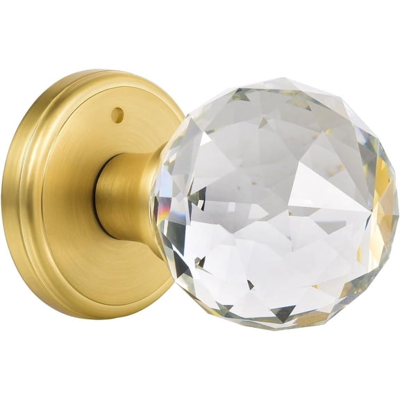 Crystal Glass Door Knobs Interior with Lock, Privacy .Privacy, Satin Brass