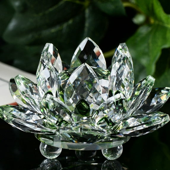 Crystal Glass Figure Paperweight Ornament Feng Shui Decor Collection, Exquisite Flower Design Symbolizing Enlightenment, Excellent Energy Conductor For Positive Ambiance