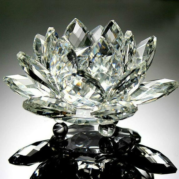 Crystal Glass Figure Paperweight Ornament Feng Shui Decor Collection Lotus Flower Design With Faceted Crystal Surface Desktop Accent For Home Office Decoration Paperweight And