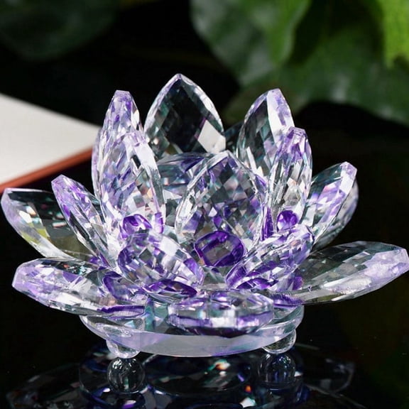 Crystal Glass Flower Paperweight Ornament - Feng Shui Decor - 60mm Diameter - Energy Enhancer for Home & Office, Optimistic Sunlight Reflection Purple