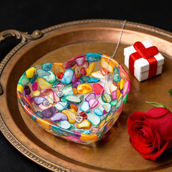 Crystal Glass Heart-Shaped Storage Box Embossed Jewelry Box Candy Box with Lid,Transparent Bowl With Beautiful Patterns