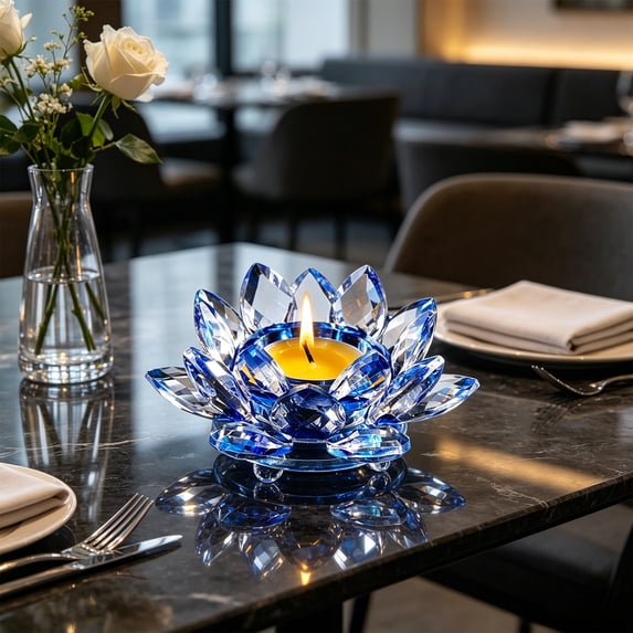 Crystal Glass Lotus Candle Holder, Nelumbo-Shaped Candlestick with Layered Petal Design, Elegant Home Tabletop Decor and Gift