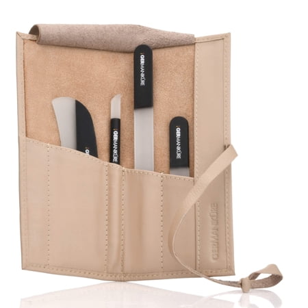 Crystal Glass Nail File Set in Leather Case, Made in Czech Republic - Nail File, Guided Moon File, Glass Cuticle Remover Pusher