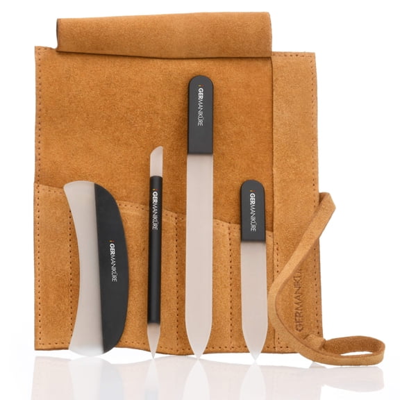 Crystal Glass Nail File Set in Suede Case, Made in Czech Republic - Nail File, Guided Moon File, Glass Cuticle Remover Pusher