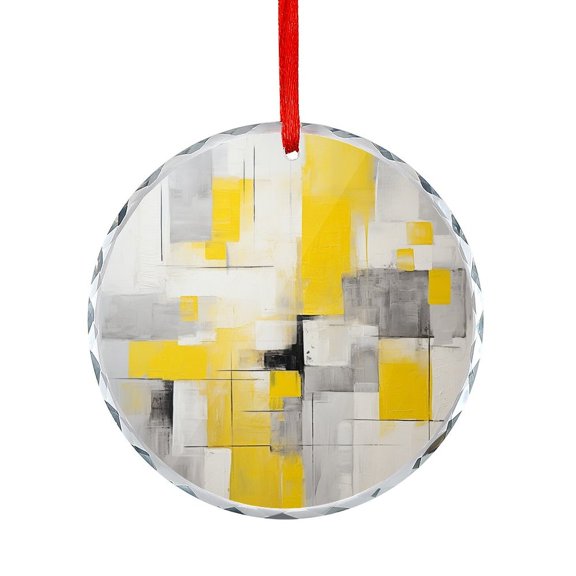 Crystal Glass Ornament Abstract Painting In Yellow Gray Squares Christmas Ornaments 2025 Yellow Black Grey Holiday Home Decor