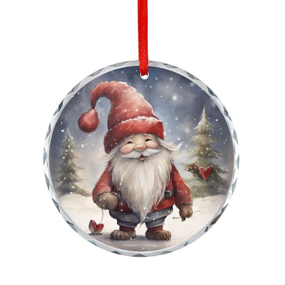 Crystal Glass Ornament Christmas Gnome Round Shaped Glass Ornament Valentine Decorations for Xmas Tree