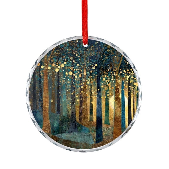Crystal Glass Ornament Forest at Night Round Shaped Glass Ornament Abstract Nature Landscape Forest Holiday Home Decor