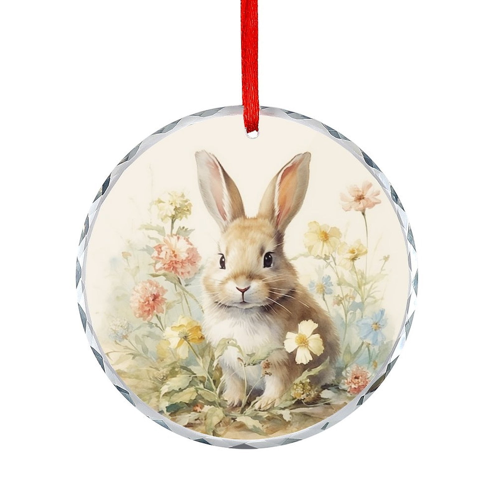 Crystal Glass Ornament French Rabbit Farm Vintage Watercolor Bunny ...