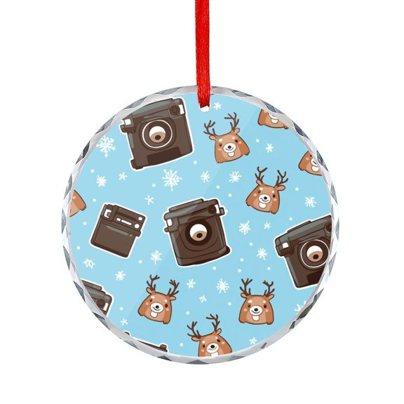 Crystal Glass Ornament Funny Holiday Reindeer Glass Round Christmas Ornament Christmas Reindeer Decoration Hanging Craft Collectibles for Xmas Trees Home Party Gifts