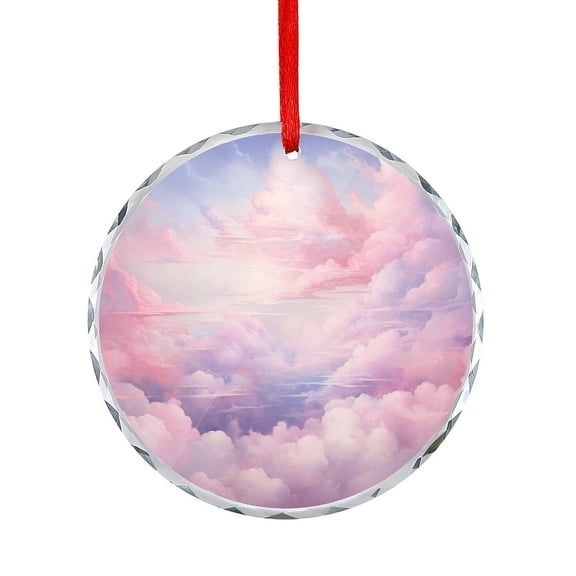 Crystal Glass Ornament Pastel Clouds Asthetic White And Pink Art Christmas Glass Decoration Girls Cloud Sky Pink Hanging Ornaments Xmas Tree Decor for Family Friends Lovers