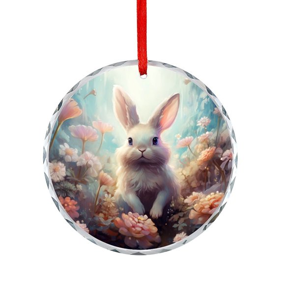 Crystal Glass Ornament Rabbit With Flowers Glass Round Ornaments Sister Gift Happy Easter Xmas Tree Decor for Kids Mom Dad Friends Loves
