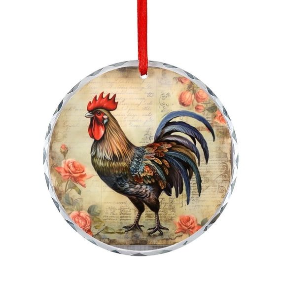 Crystal Glass Ornament Rooster With Flowers Hanging Ornament Rustic Cock Country Home Decorative Hanging Craft Collectibles for Xmas Trees Home Party Gifts