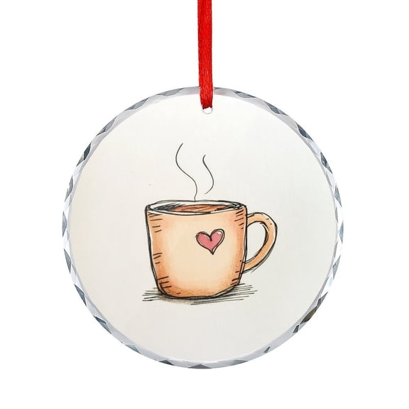 Crystal Glass Ornament Simple Doodle of A Coffee Mug Glass Round Ornaments Graffiti Coffee Cups Pattern Gifts for Women