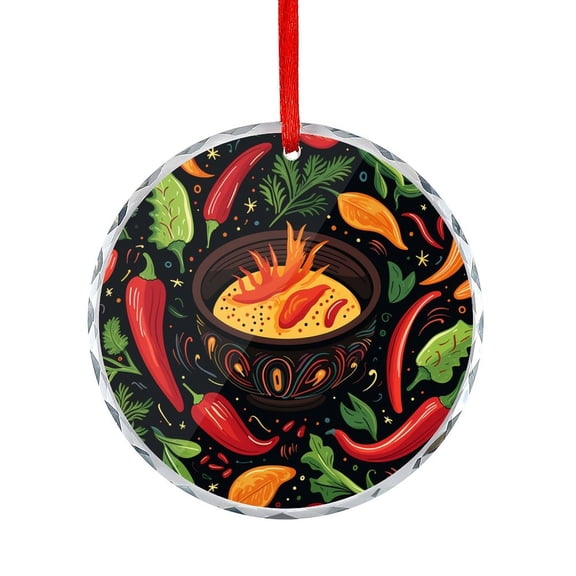Crystal Glass Ornament Steaming Mexican Bowl Christmas Ornament Round Glass Fantasy Delicious Food Hanging Ornaments for Holiday Decoration