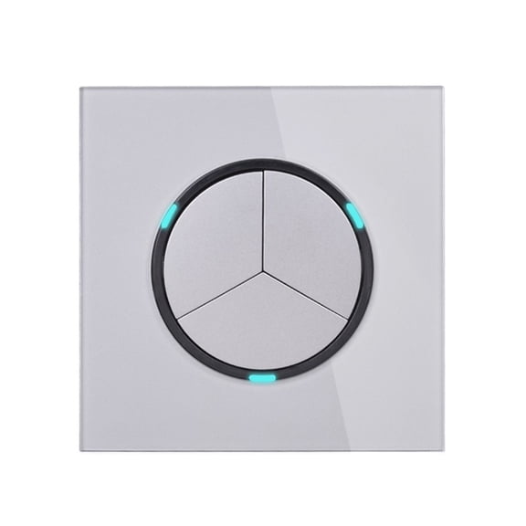 Crystal Glass Panel 3 Gang 1 Way Round Key Random Click Push On / Off Wall Light Switch With Blue Backlight R11 Series ,Easy to Installation