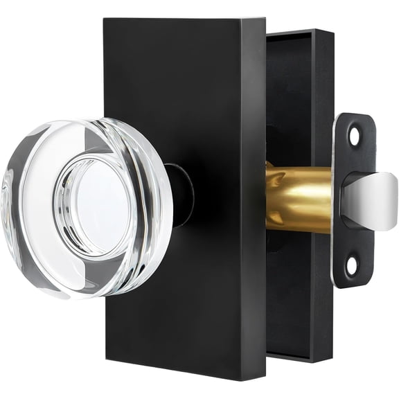 Crystal Glass Passage Door Knob - Matte Black Interior Door Handle for Hall Closet Bedroom, Smooth Operation & Easy Installation, 1 Pack