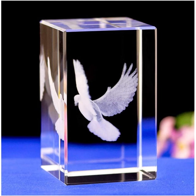 Crystal Glass Peace Dove Figurine, 3D Laser Etched Pigeon Ornament Art