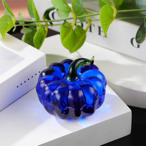 Crystal Glass Pumpkin Decoration, 4x3cm Artificial Fruit Display ornament, for Home Office Holiday Gift, Multicolor Reflective Centerpiece, Blue
