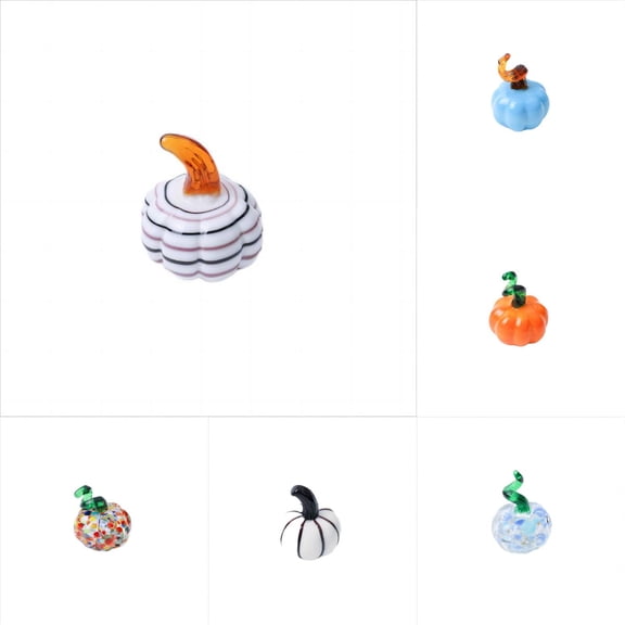 Glass Pumpkin Figurines 6PCS Set, Blown Glass Art Pumpkins for Halloween Thanksgiving Decor, Mini Pumpkin Table Decorations