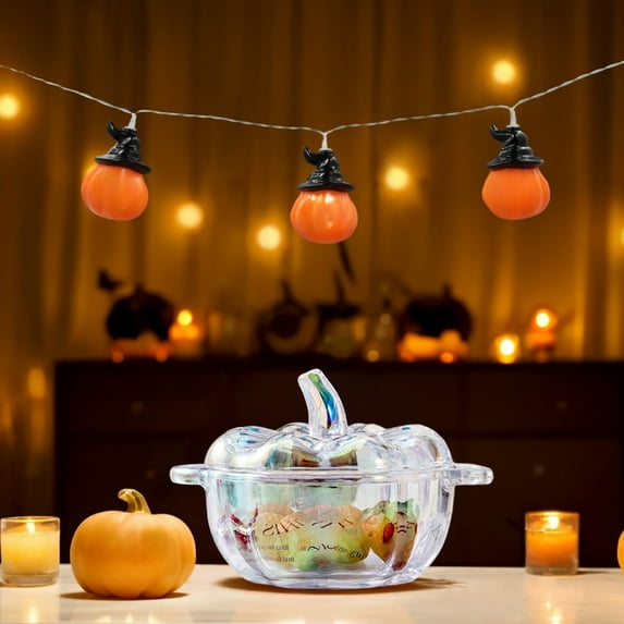 Crystal Glass Pumpkin Serving Bowl, Pumpkin Snack Tray, Fall Candy Dish Glass Jar with Lid for Thanksgiving Halloween Decorations, 5x4x4 Inch,Multicolor