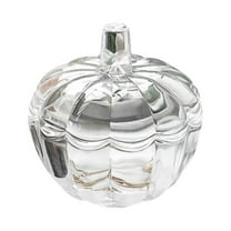 Crystal Pumpkin Jar with Cover, Glass Decorative Wedding Candy Bowl Snack Candy Dish Storage with Lid Organizer Canisters Home Decor Fall Thanksgiving Halloween Party Centerpieces(Clear,3.9x3.9x3.9")