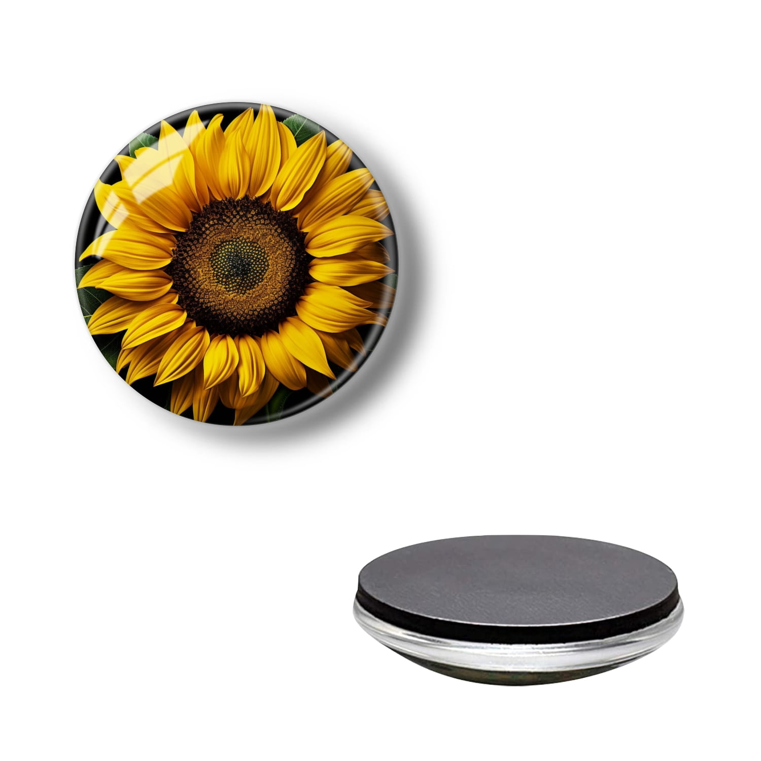 Crystal Glass Refrigerator Magnet Fridge Sticker, Sunflower with Leaves ...