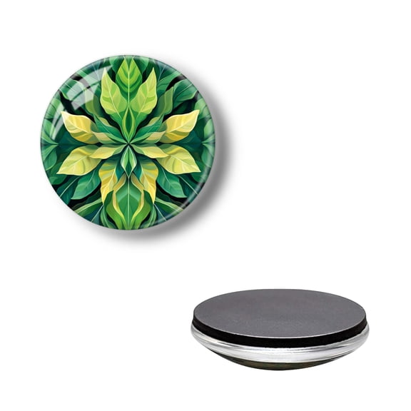 Crystal Glass Refrigerator Magnets for Fridge, Dark Green Leaves Round Strong Decorative Fridge Magnets for Kitchen Home Decor, Office Whiteboard and Lockers (1.18*1.18 Inch)