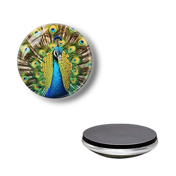 Crystal Glass Refrigerator Magnets for Fridge, Majestic Peacock Round Strong Decorative Fridge Magnets for Kitchen Home Decor, Office Whiteboard and Lockers (1.18*1.18 Inch)